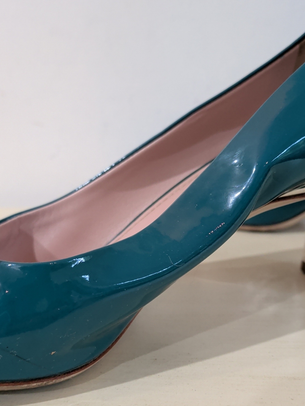Miu Miu Teal Patent Leather Heels With Bows Size 36.5 - Picture 11 of 13